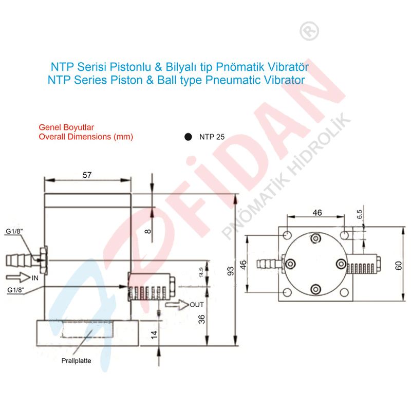 NTP-25 PİSTONLU BİLYALI TİP PNÖMATİK VİBRATÖR