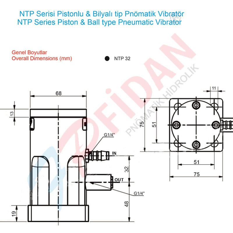 NTP-32 PİSTONLU BİLYALI TİP PNÖMATİK VİBRATÖR