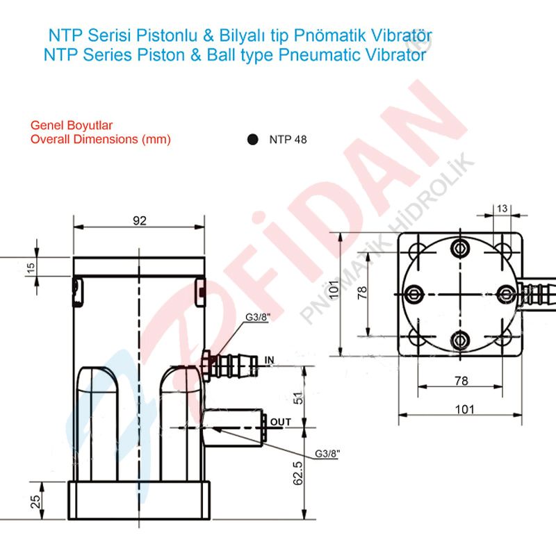 NTP-48 PİSTONLU BİLYALI TİP PNÖMATİK VİBRATÖR